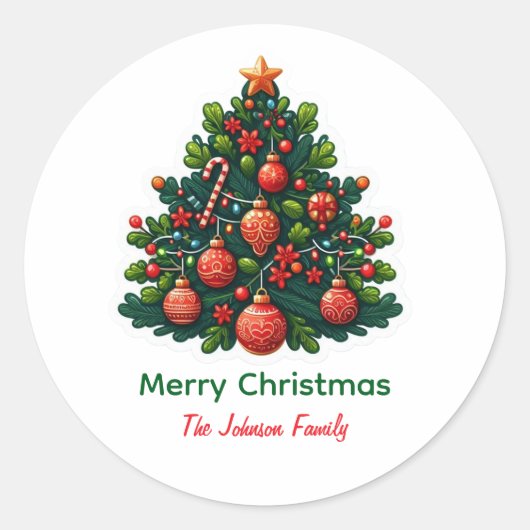 クリスマスツリーメリークリスマス ラウンドシール (正面)