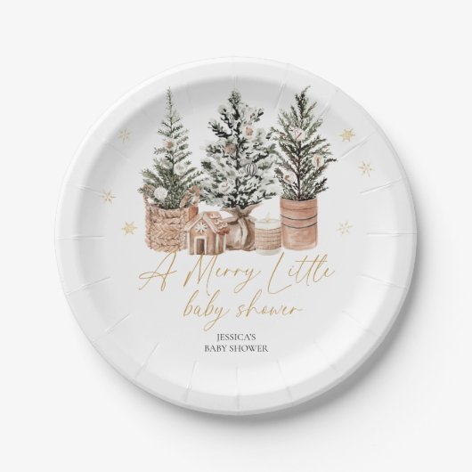 クリスマスツリーメリー小さな赤ちゃんシャワー ペーパープレート (正面)
