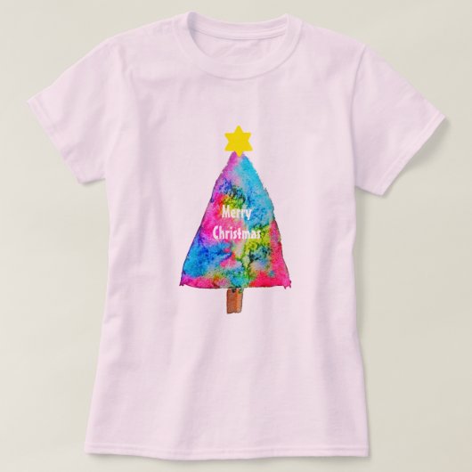 クリスマスツリーモダンのファンキー色 Tシャツ (デザイン正面)