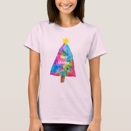 クリスマスツリーモダンのファンキー色 Tシャツ (正面)