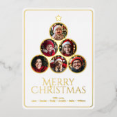 クリスマスツリーモダンの白い家族写真 箔シーズンカード (正面)