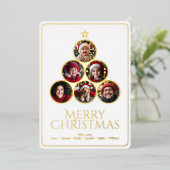 クリスマスツリーモダンの白い家族写真 箔シーズンカード (立ち正面)