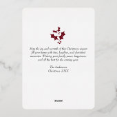 クリスマスツリーモダンの白い家族写真 箔シーズンカード (裏面)