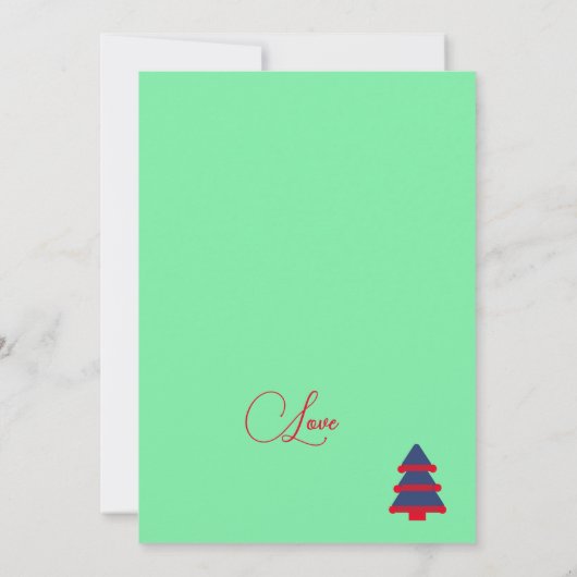 クリスマスツリーモダンストライプブルーグリーティングカード 招待状 (裏面)