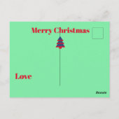 クリスマスツリーモダンストライプブルーグリーティング ポストカード (裏面)