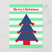 クリスマスツリーモダンストライプブルーグリーティング ポストカード (正面)