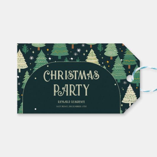 クリスマスツリーモダンセージ緑のパターンパーティー ギフトタグ (正面(横))
