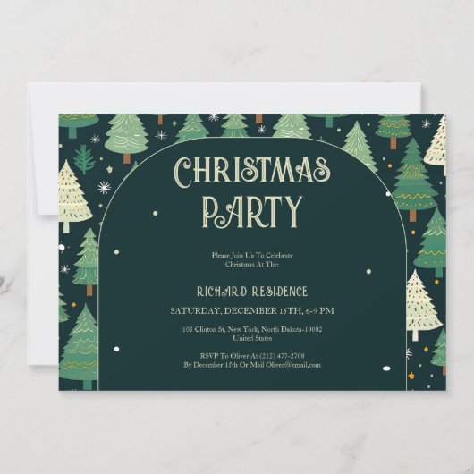 クリスマスツリーモダンセージ緑のパターンパーティー 招待状 (正面)
