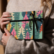 クリスマスツリーモダンパターンのラッピング紙