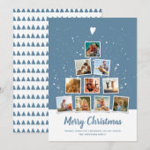 クリスマスツリーモダンファミリーフォトコラージングブルー シーズンカード (正面/裏面)