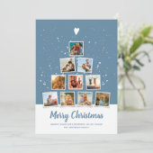 クリスマスツリーモダンファミリーフォトコラージングブルー シーズンカード (スタンド正面)