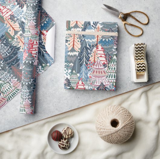 クリスマスツリーモダンフェスティバルウィンターホリデー ラッピングペーパー (クラフト)