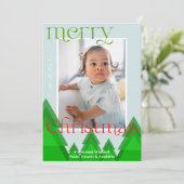 クリスマスツリーモダンフォレストブルー淡い色のフォトカード シーズンカード (スタンド正面)
