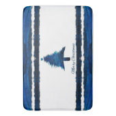 クリスマスツリーモダンホリデーパターンブルー バスマット (正面縦)