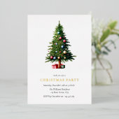 クリスマスツリーモダンホリデーパーティー 箔招待状 (立ち正面)