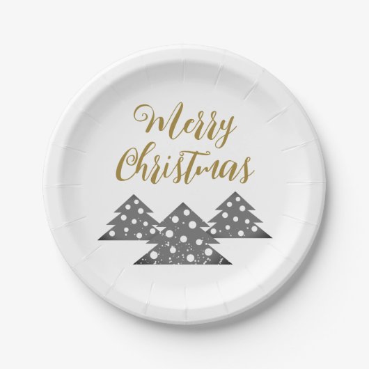 クリスマスツリーモダンミニマリストファミリーホリデー ペーパープレート (正面)