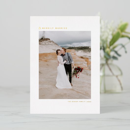 クリスマスツリーモダンミニマリスト楽し結婚したみ 箔シーズンカード (立ち正面)