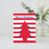 クリスマスツリーモダンレッドストライプグリーティング ポストカード (スタンド正面)