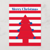 クリスマスツリーモダンレッドストライプグリーティング ポストカード (正面)