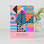 クリスマスツリーモダン幾何学模様のピンク シーズンカード (スタンド正面)