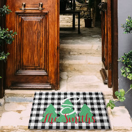 クリスマスツリーモノグラム白黒バッファロープレイド ドアマット