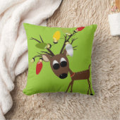 クリスマスツリーライトを持つトナカイ クッション (ブランケット)