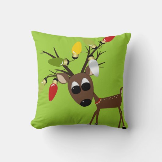 クリスマスツリーライトを持つトナカイ クッション (正面)