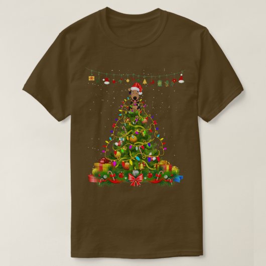 クリスマスツリーライトアイレデールテリアードッグギフトロー Tシャツ (デザイン正面)
