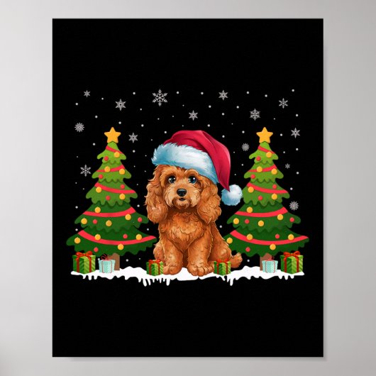 クリスマスツリーライトアポ犬サンタ帽子クリスマスススススススススウェア ポスター (正面)