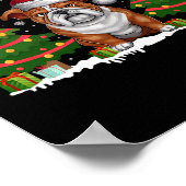 クリスマスツリーライトイングリッシュブルドッグサンタハットクリスマス ポスター (角)