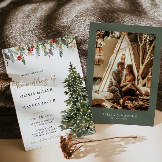 クリスマスツリーライトウィンターウェディング招待状 招待状