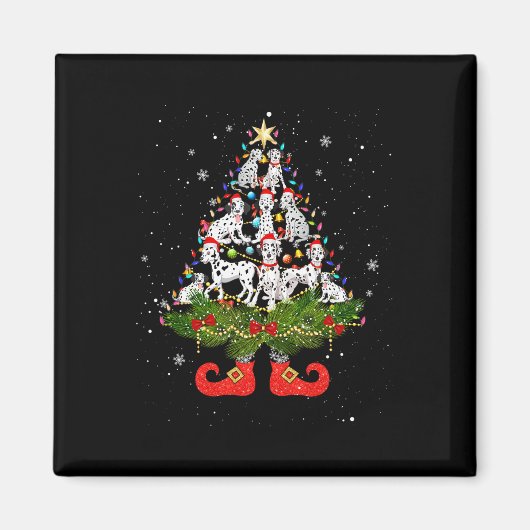 クリスマスツリーライトキュートなサンタハット犬の恋人 マグネット (正面)