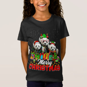 クリスマスツリーライトクリスマスパジャマパンダベアアニマ Tシャツ