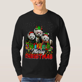 クリスマスツリーライトクリスマスパジャマパンダベアアニマ Tシャツ