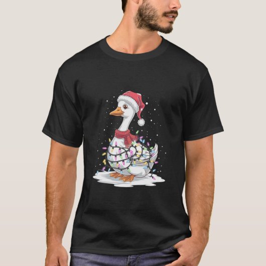 クリスマスツリーライトグースクリスマスハットキュートグースロー Tシャツ (正面)