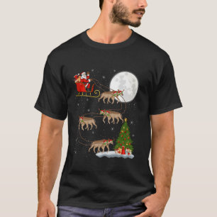 クリスマスツリーライトサンタおもしろいライディングハイエナクリスマ Tシャツ