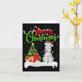 クリスマスツリーライトサンタハットシベリアハスキー犬Chri カード (黄色い花)