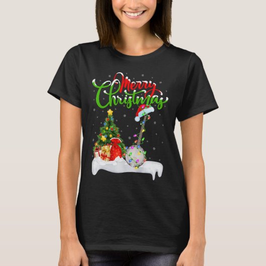 クリスマスツリーライトサンタハットミュージカルバンジョクリスマス Tシャツ (正面)