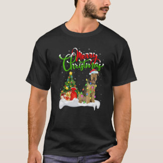 クリスマスツリーライトサンタ帽エアデールテリア犬服チ Tシャツ