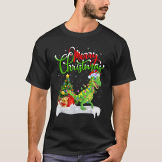 クリスマスツリーライトサンタ帽子Tレックス恐竜クリスマス Tシャツ
