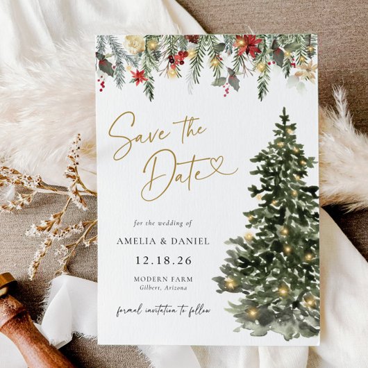 クリスマスツリーライトセーブ日付招待状 招待状