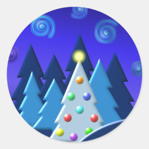 クリスマスツリーライトダークデザイン ラウンドシール