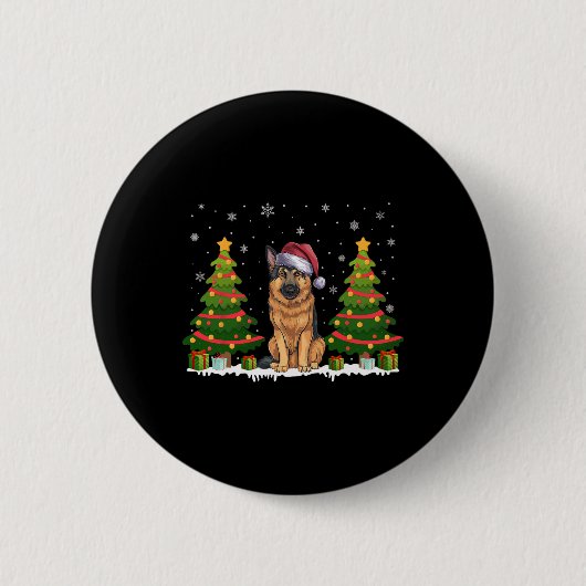 クリスマスツリーライトドイツの羊飼い犬サンタクリステム 缶バッジ (正面)