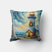 クリスマスツリーライトハウス航海のコースタルブルー クッション (裏面)