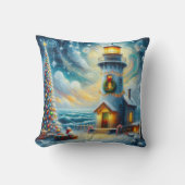 クリスマスツリーライトハウス航海のコースタルブルー クッション (正面)