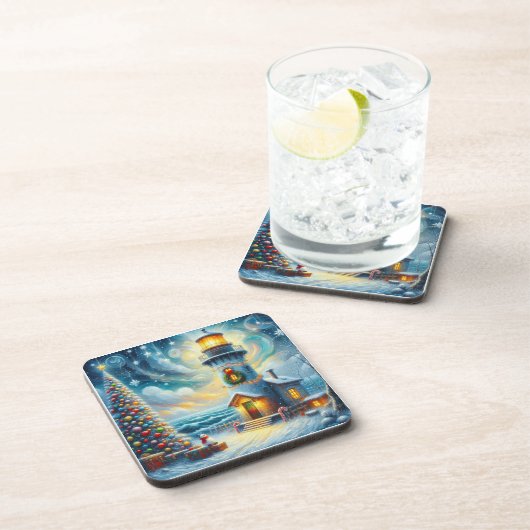 クリスマスツリーライトハウス航海のコースタルブルー コースター (右側)