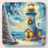 クリスマスツリーライトハウス航海のコースタルブルー コースター (正面)