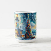 クリスマスツリーライトハウス航海のコースタルブルー コーヒーマグカップ (中央)
