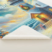 クリスマスツリーライトハウス航海のコースタルブルー シェルパブランケット (3/4)