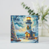 クリスマスツリーライトハウス航海のコースタルブルー シーズンカード (スタンド正面)